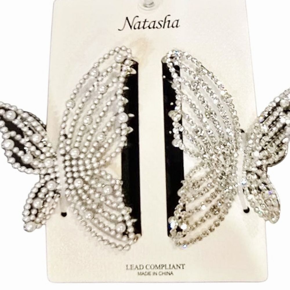 Natasha Couture Elegant Silver‎ Crystal Butterfly Hair Clip Set